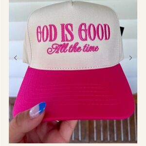 Trucker Hat Pink and Cream Cap with Embroidery